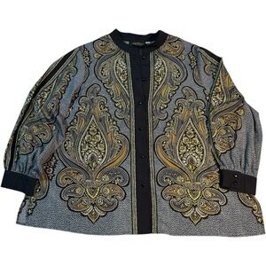 Bob Mackie Wearable Art Button Up Shirt Size‎ 3X Lightweight Paisley Long Sleeve
